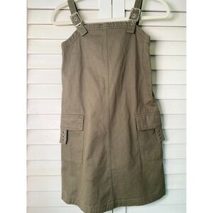 Rachel Zoe Girls Olive Green Overall Dress with Silver Buckles and Pockets | 10